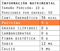 Información nutrimental del colágeno hidrolizado 500 g de Brillarmas